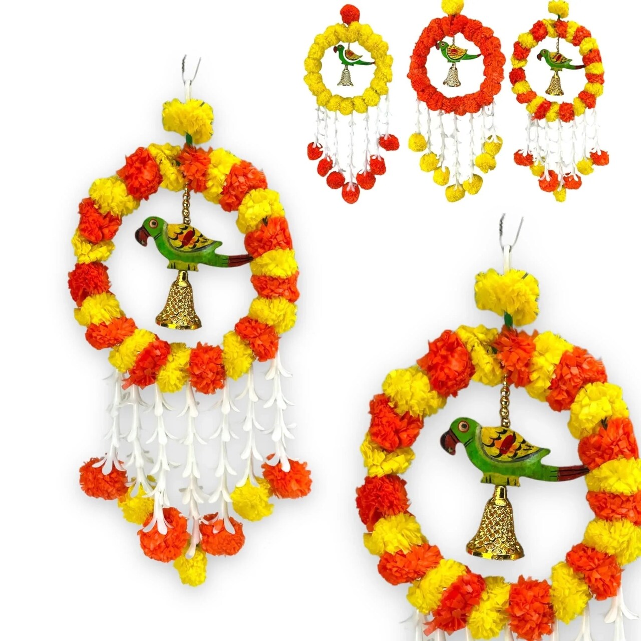 Pack of 1 Parrot Marigold Hanging Jhoomer Marigold Wall Hanging Artificial Flowers Wedding Garland Pooja Backdrop Indian Mehndi Decor Diwali Decor Latkan